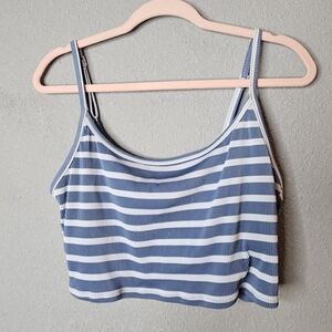 Aerie Scoop Crop Top Sz XL Blue White Striped Adjustable Summer Nautical Coastal